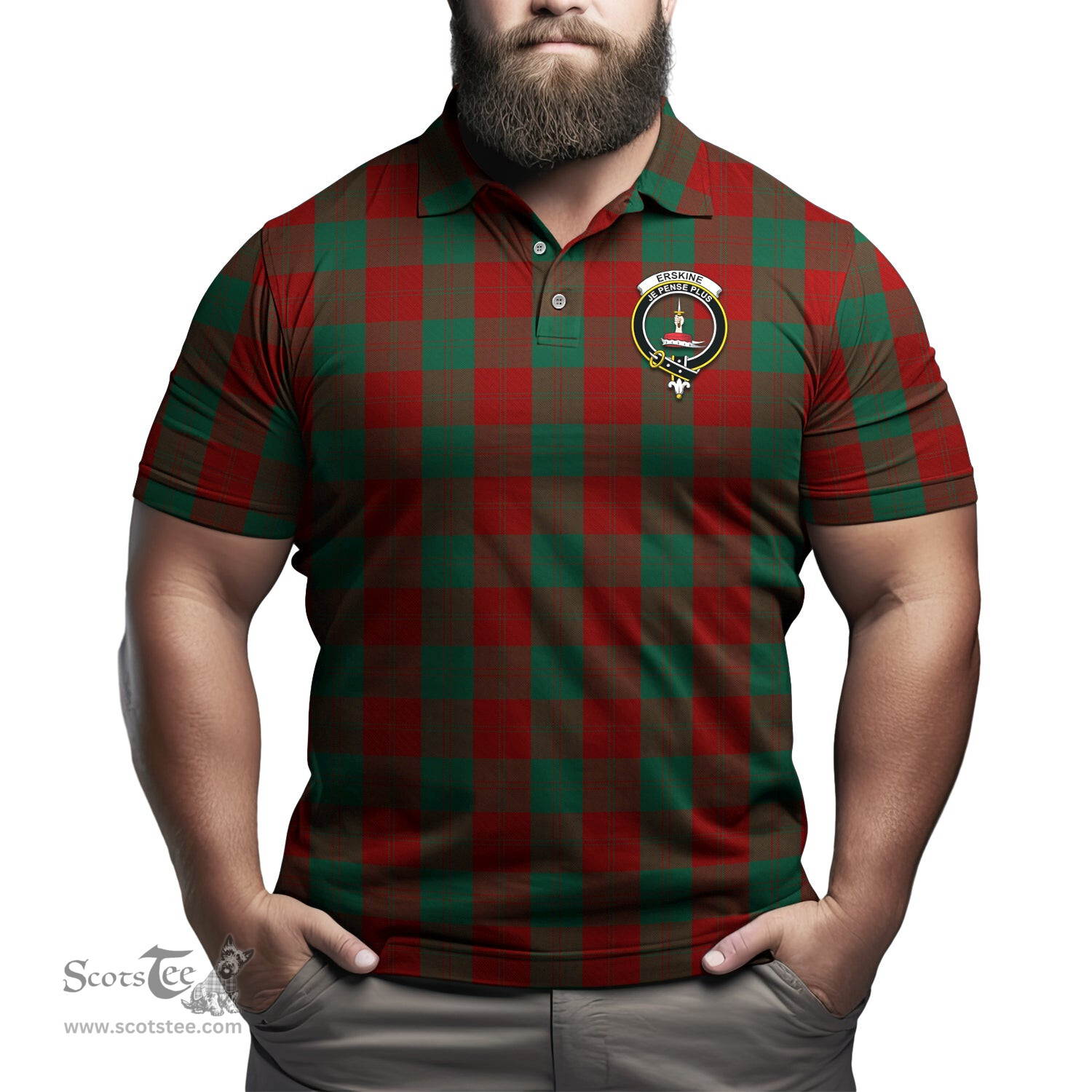 Scottish Erskine Tartan Mens Polo Shirt with Family Crest Scottish Polo Shirt Scottish Plaid Tartan Plaid - ScotsTee - scotstee.com