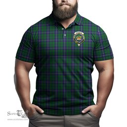 Scottish Douglas Green Tartan Mens Polo Shirt with Family Crest Scottish Polo Shirt Scottish Plaid Tartan Plaid - ScotsTee - scotstee.com