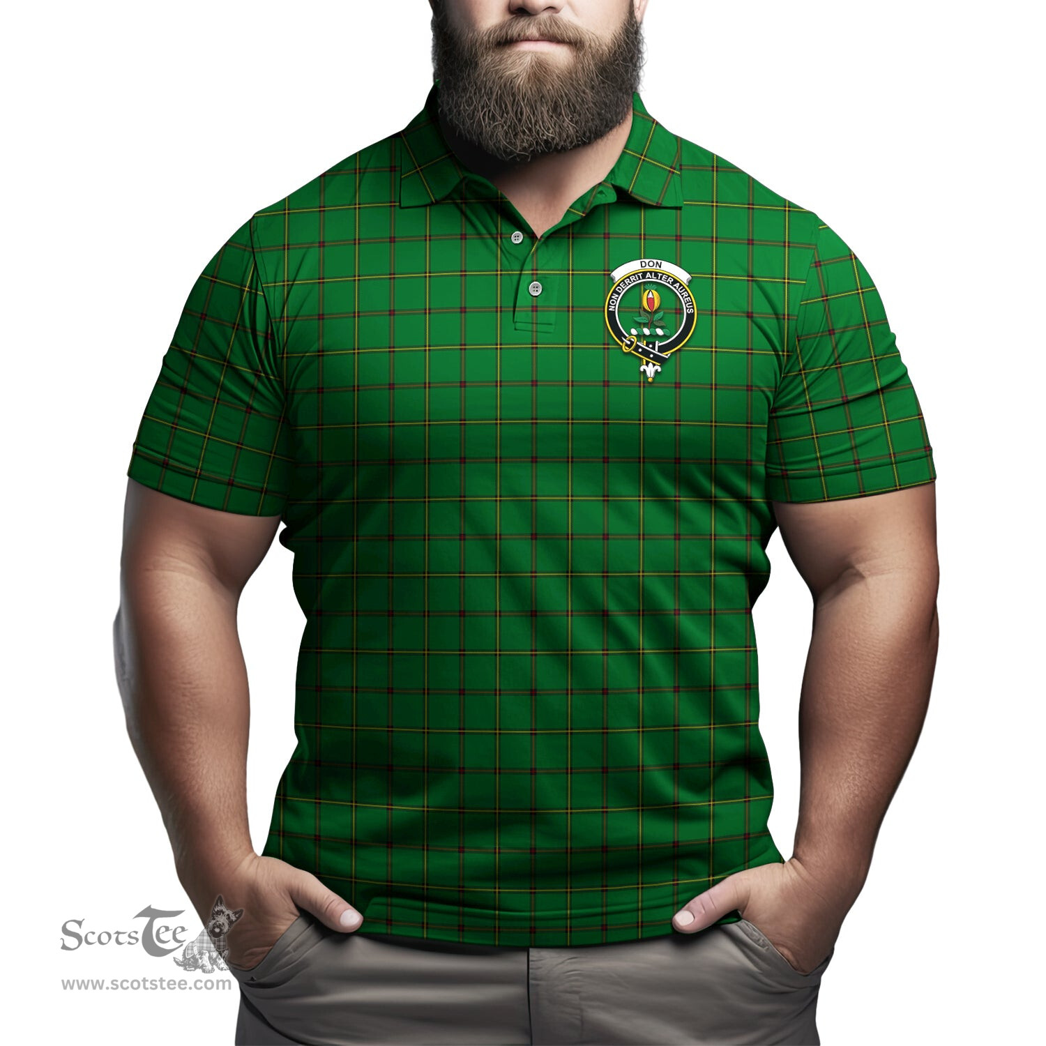 Scottish Don Tartan Mens Polo Shirt with Family Crest Scottish Polo Shirt Scottish Plaid Tartan Plaid - ScotsTee - scotstee.com