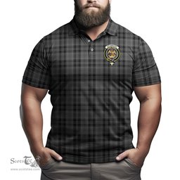 Scottish Drummond Grey Tartan Mens Polo Shirt with Family Crest Scottish Polo Shirt Scottish Plaid Tartan Plaid - ScotsTee - scotstee.com