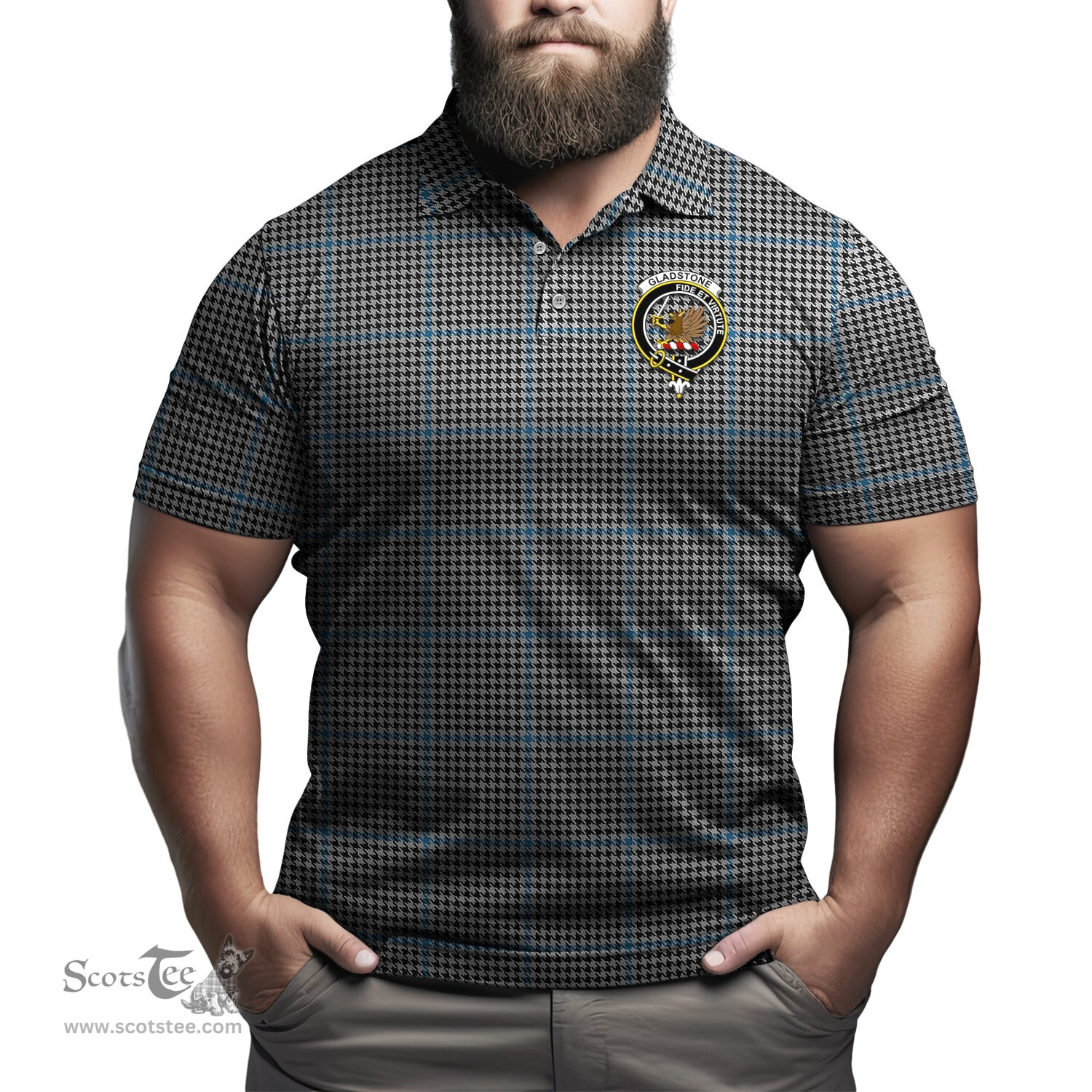 Scottish Gladstone Tartan Mens Polo Shirt with Family Crest Scottish Polo Shirt Scottish Plaid Tartan Plaid - ScotsTee - scotstee.com