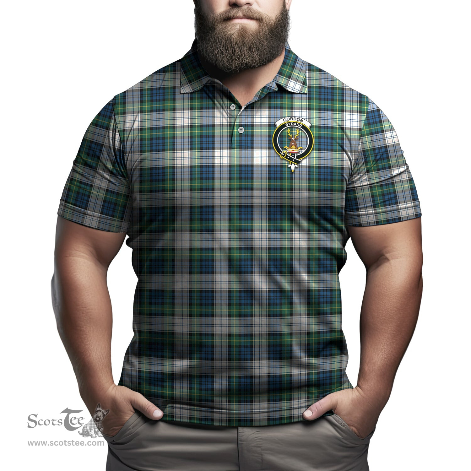 Scottish Gordon Dress Ancient Tartan Mens Polo Shirt with Family Crest Scottish Polo Shirt Scottish Plaid Tartan Plaid - ScotsTee - scotstee.com