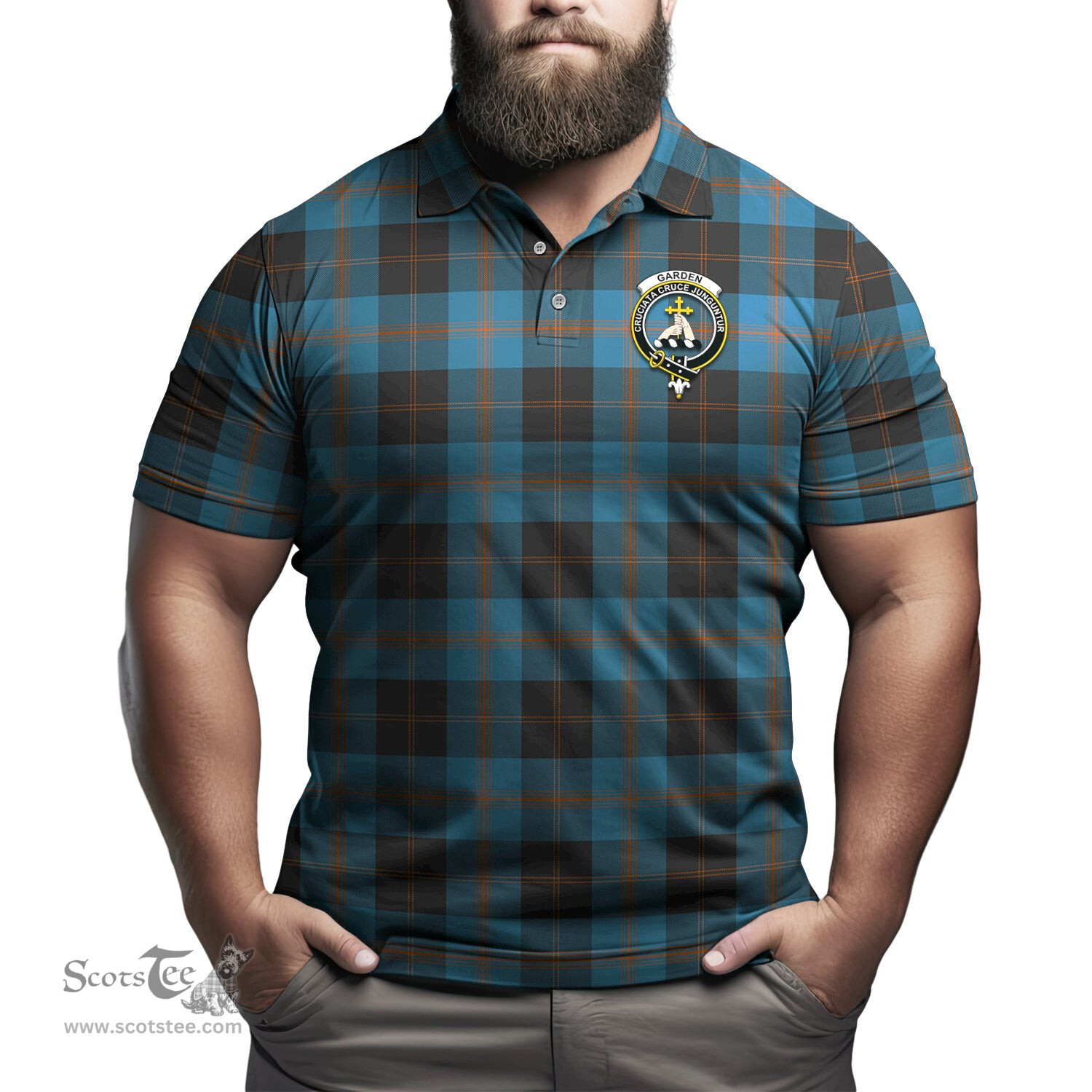 Scottish Garden Tartan Mens Polo Shirt with Family Crest Scottish Polo Shirt Scottish Plaid Tartan Plaid - ScotsTee - scotstee.com