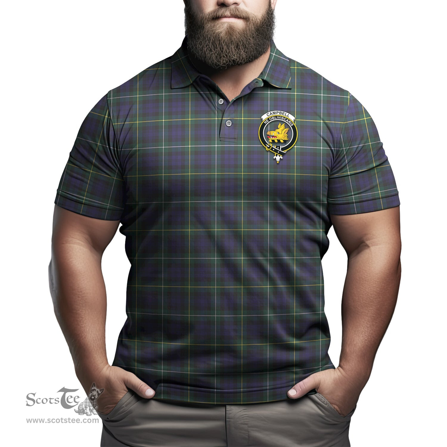 Scottish Campbell Argyll Modern Tartan Mens Polo Shirt with Family Crest Scottish Polo Shirt Scottish Plaid Tartan Plaid - ScotsTee - scotstee.com