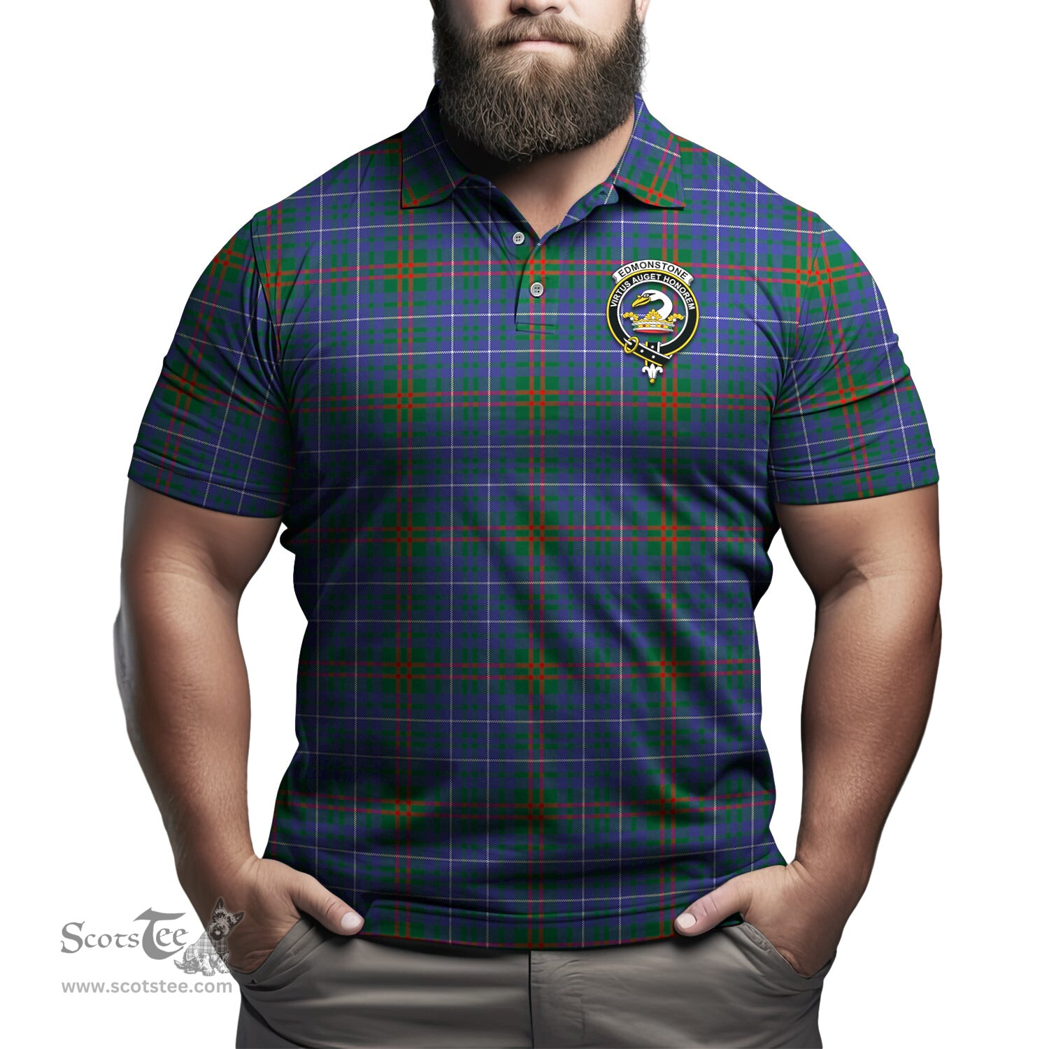 Scottish Edmonstone Tartan Mens Polo Shirt with Family Crest Scottish Polo Shirt Scottish Plaid Tartan Plaid - ScotsTee - scotstee.com