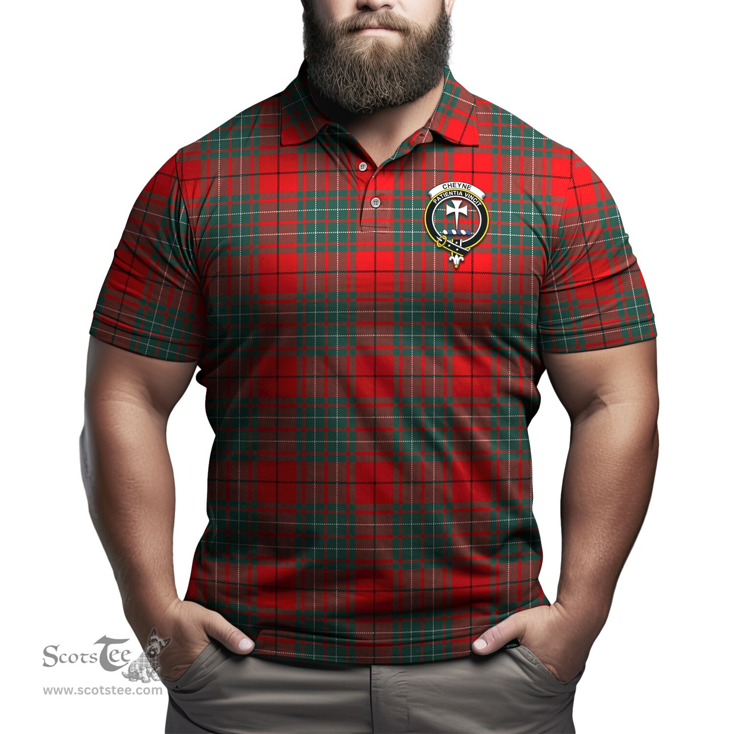 Scottish Cheyne Tartan Mens Polo Shirt with Family Crest Scottish Polo Shirt Scottish Plaid Tartan Plaid - ScotsTee - scotstee.com