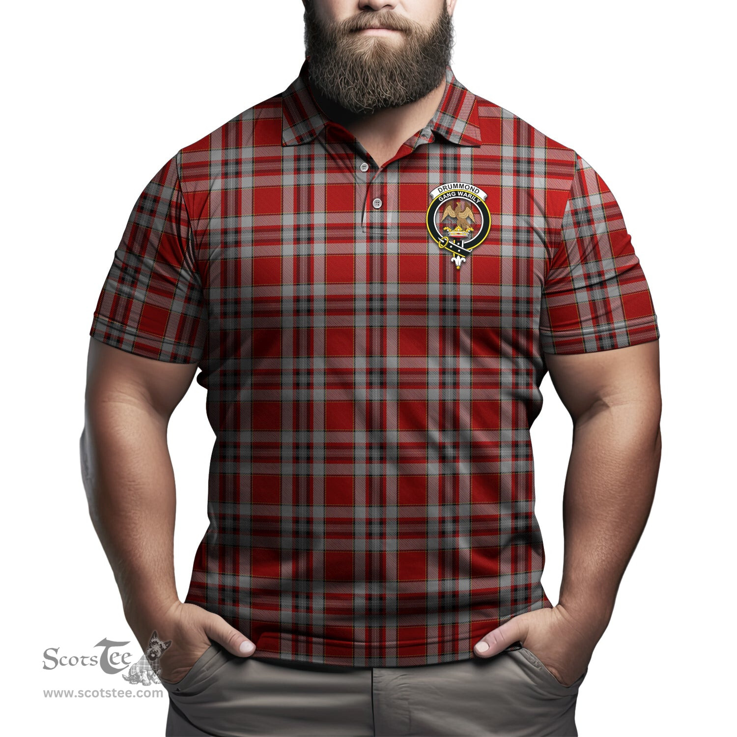 Scottish Drummond of Perth Dress Tartan Mens Polo Shirt with Family Crest Scottish Polo Shirt Scottish Plaid Tartan Plaid - ScotsTee - scotstee.com