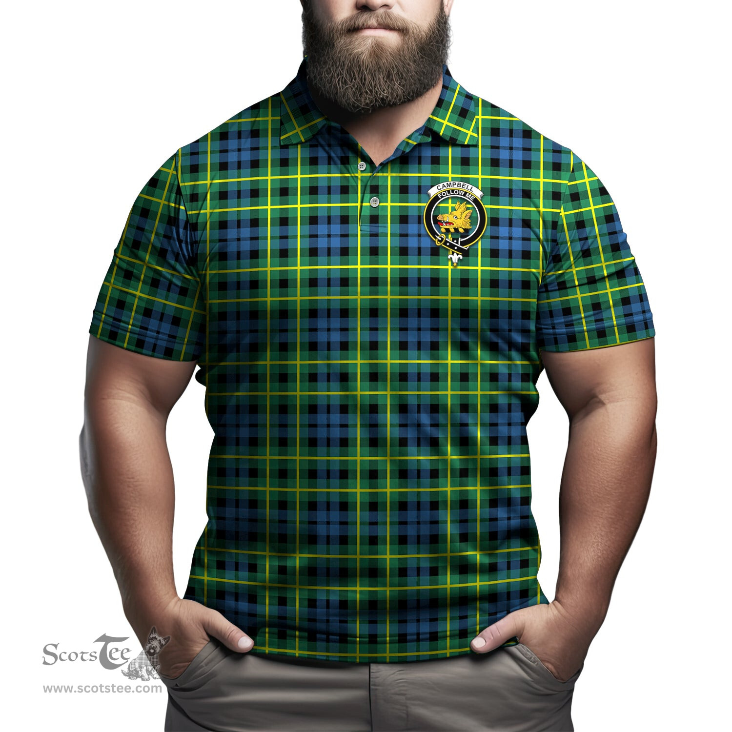 Scottish Campbell of Breadalbane Ancient Tartan Mens Polo Shirt with Family Crest Scottish Polo Shirt Scottish Plaid Tartan Plaid - ScotsTee - scotstee.com