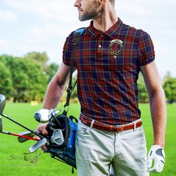 Scottish Clark Red Tartan Mens Polo Shirt with Family Crest Scottish Polo Shirt Scottish Plaid Tartan Plaid - ScotsTee - scotstee.com