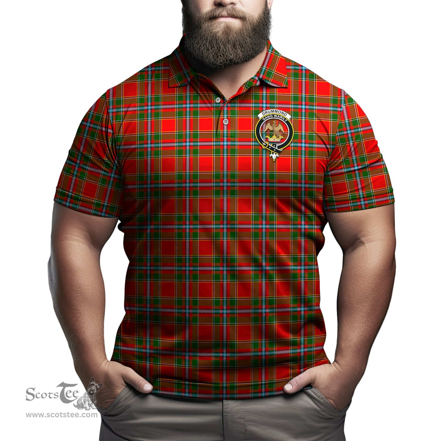 Scottish Drummond of Perth Tartan Mens Polo Shirt with Family Crest Scottish Polo Shirt Scottish Plaid Tartan Plaid - ScotsTee - scotstee.com