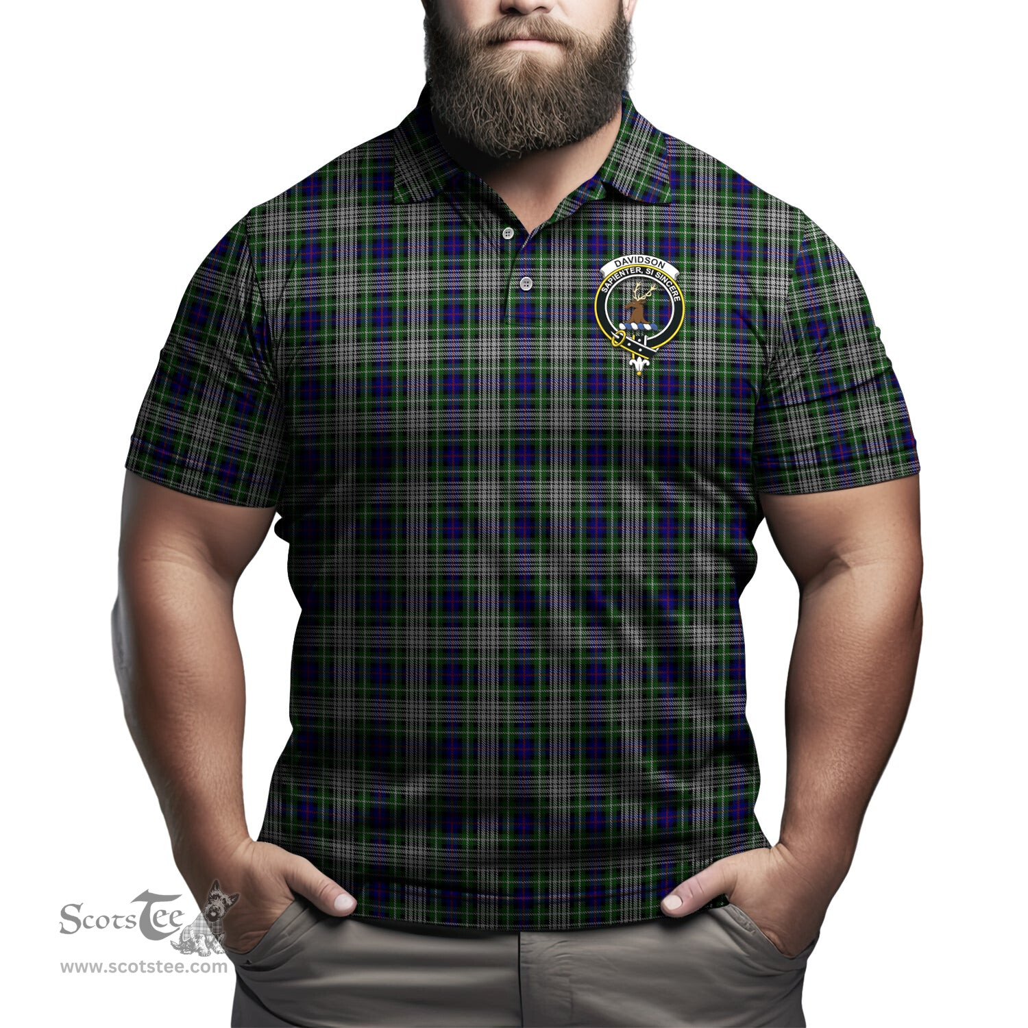 Scottish Davidson of Tulloch Dress Tartan Mens Polo Shirt with Family Crest Scottish Polo Shirt Scottish Plaid Tartan Plaid - ScotsTee - scotstee.com