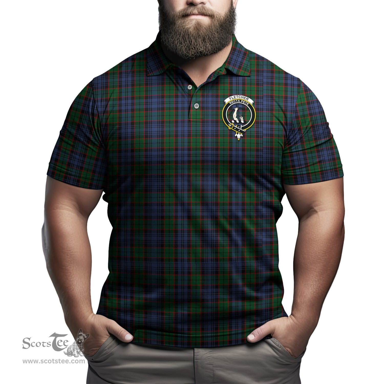 Scottish Fletcher Tartan Mens Polo Shirt with Family Crest Scottish Polo Shirt Scottish Plaid Tartan Plaid - ScotsTee - scotstee.com