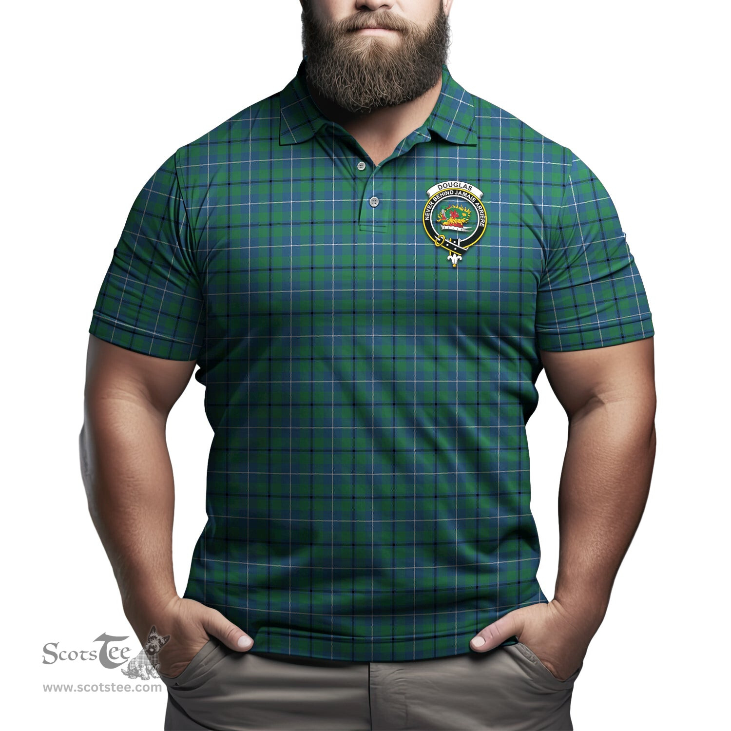 Scottish Douglas Ancient Tartan Mens Polo Shirt with Family Crest Scottish Polo Shirt Scottish Plaid Tartan Plaid - ScotsTee - scotstee.com