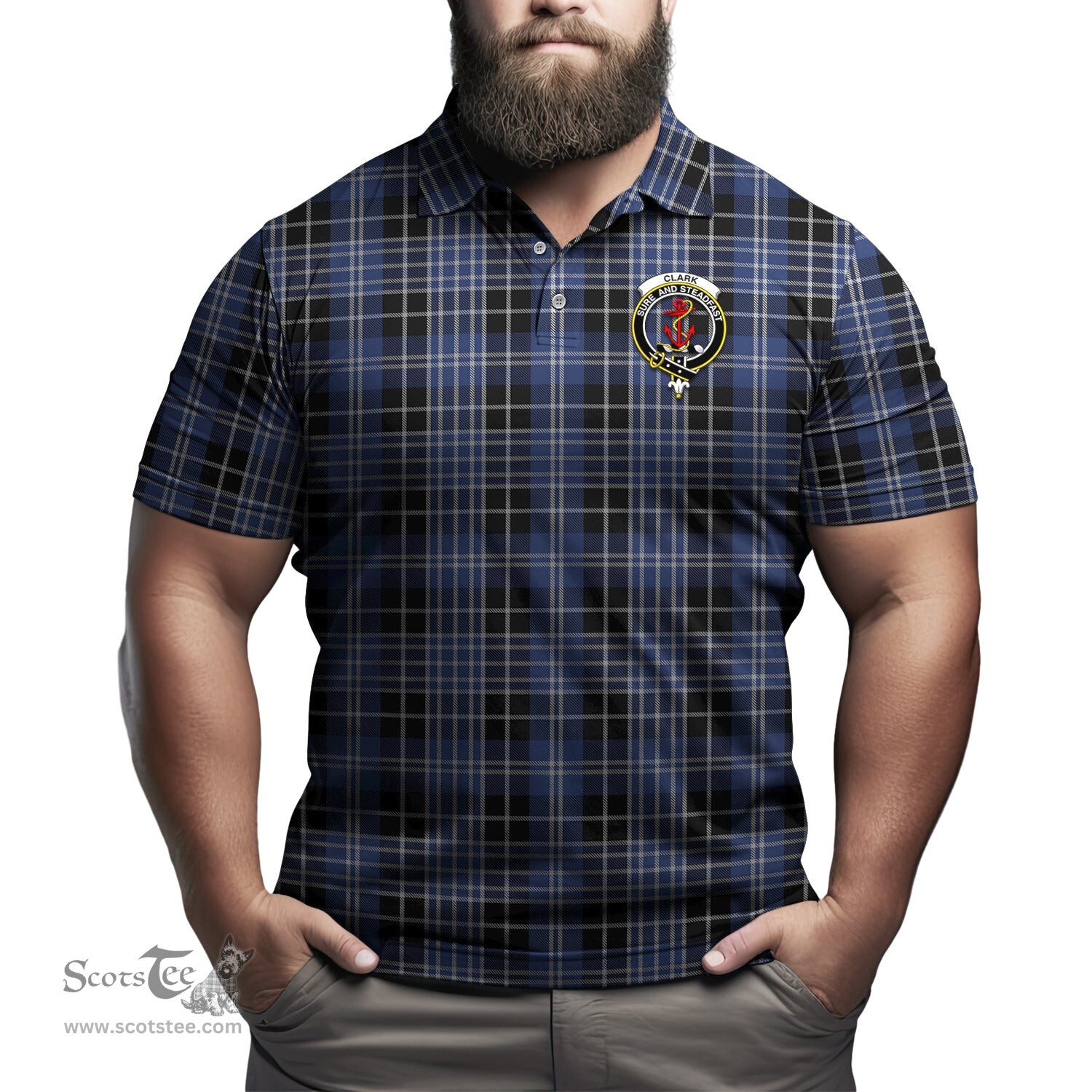 Scottish Clark Tartan Mens Polo Shirt with Family Crest Scottish Polo Shirt Scottish Plaid Tartan Plaid - ScotsTee - scotstee.com