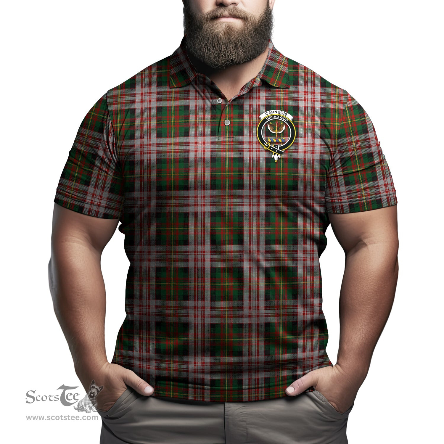Scottish Carnegie Dress Tartan Mens Polo Shirt with Family Crest Scottish Polo Shirt Scottish Plaid Tartan Plaid - ScotsTee - scotstee.com