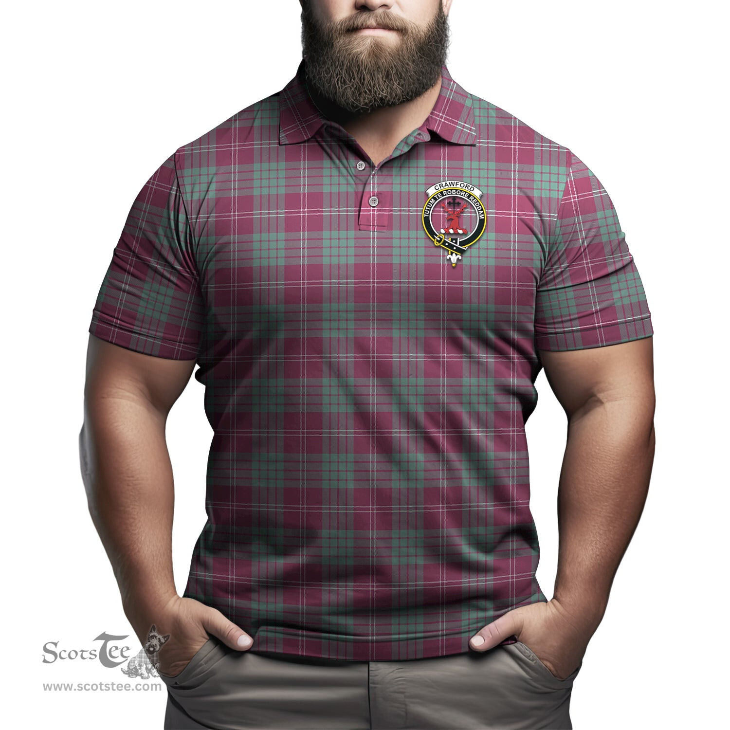 Scottish Crawford Ancient Tartan Mens Polo Shirt with Family Crest Scottish Polo Shirt Scottish Plaid Tartan Plaid - ScotsTee - scotstee.com