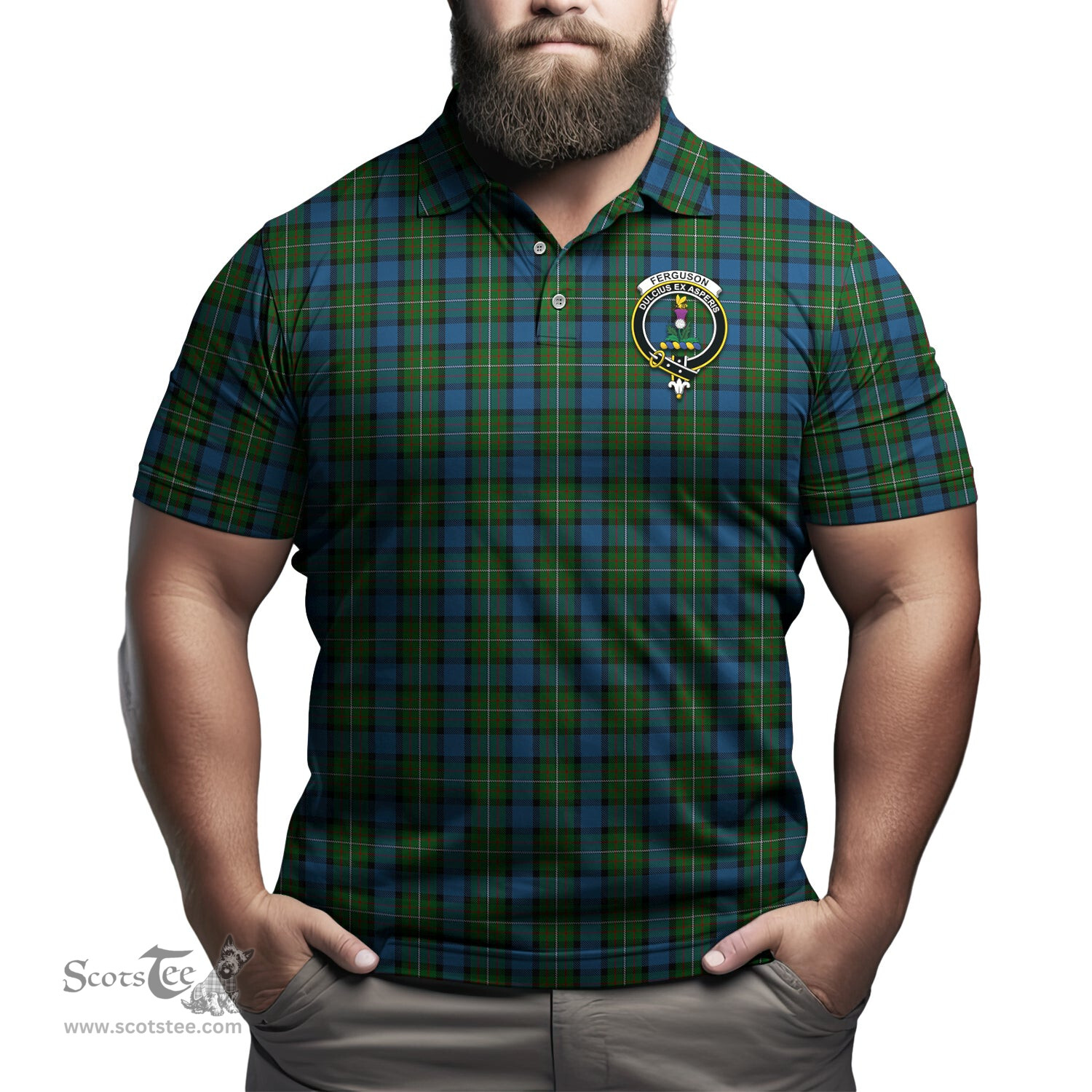 Scottish Ferguson of Atholl Tartan Mens Polo Shirt with Family Crest Scottish Polo Shirt Scottish Plaid Tartan Plaid - ScotsTee - scotstee.com