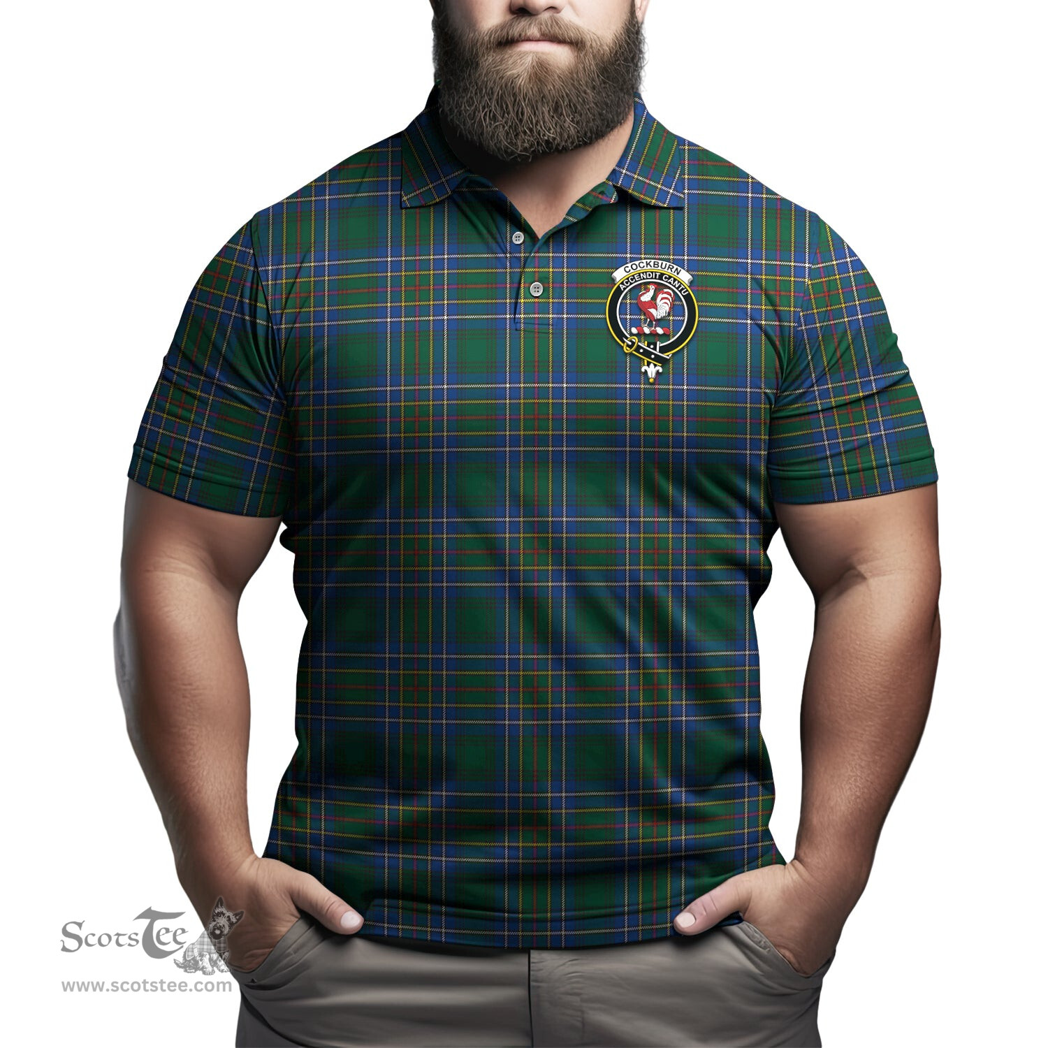 Scottish Cockburn Ancient Tartan Mens Polo Shirt with Family Crest Scottish Polo Shirt Scottish Plaid Tartan Plaid - ScotsTee - scotstee.com