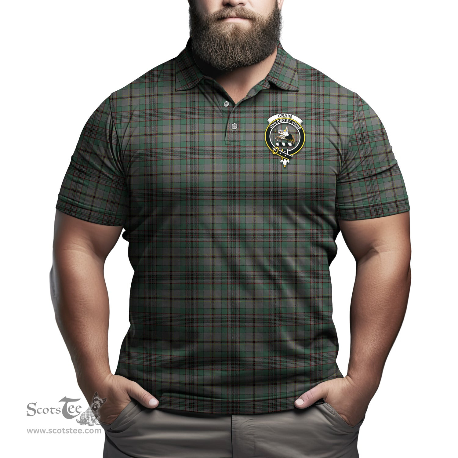 Scottish Craig Tartan Mens Polo Shirt with Family Crest Scottish Polo Shirt Scottish Plaid Tartan Plaid - ScotsTee - scotstee.com
