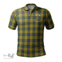 Scottish Fraser Yellow Tartan Mens Polo Shirt with Family Crest Scottish Polo Shirt Scottish Plaid Tartan Plaid - ScotsTee - scotstee.com