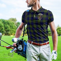 Scottish Colquhoun Modern Tartan Mens Polo Shirt with Family Crest Scottish Polo Shirt Scottish Plaid Tartan Plaid - ScotsTee - scotstee.com