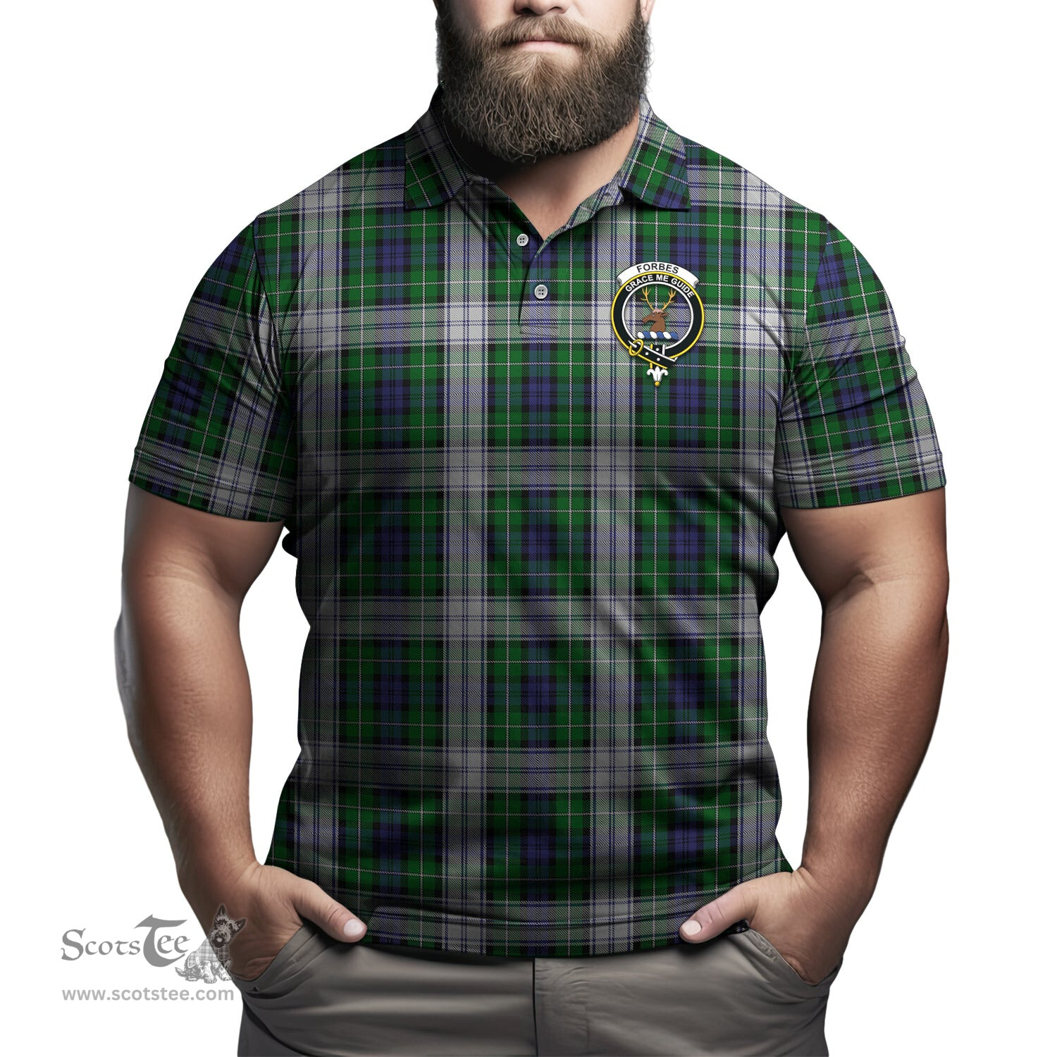 Scottish Forbes Dress Tartan Mens Polo Shirt with Family Crest Scottish Polo Shirt Scottish Plaid Tartan Plaid - ScotsTee - scotstee.com