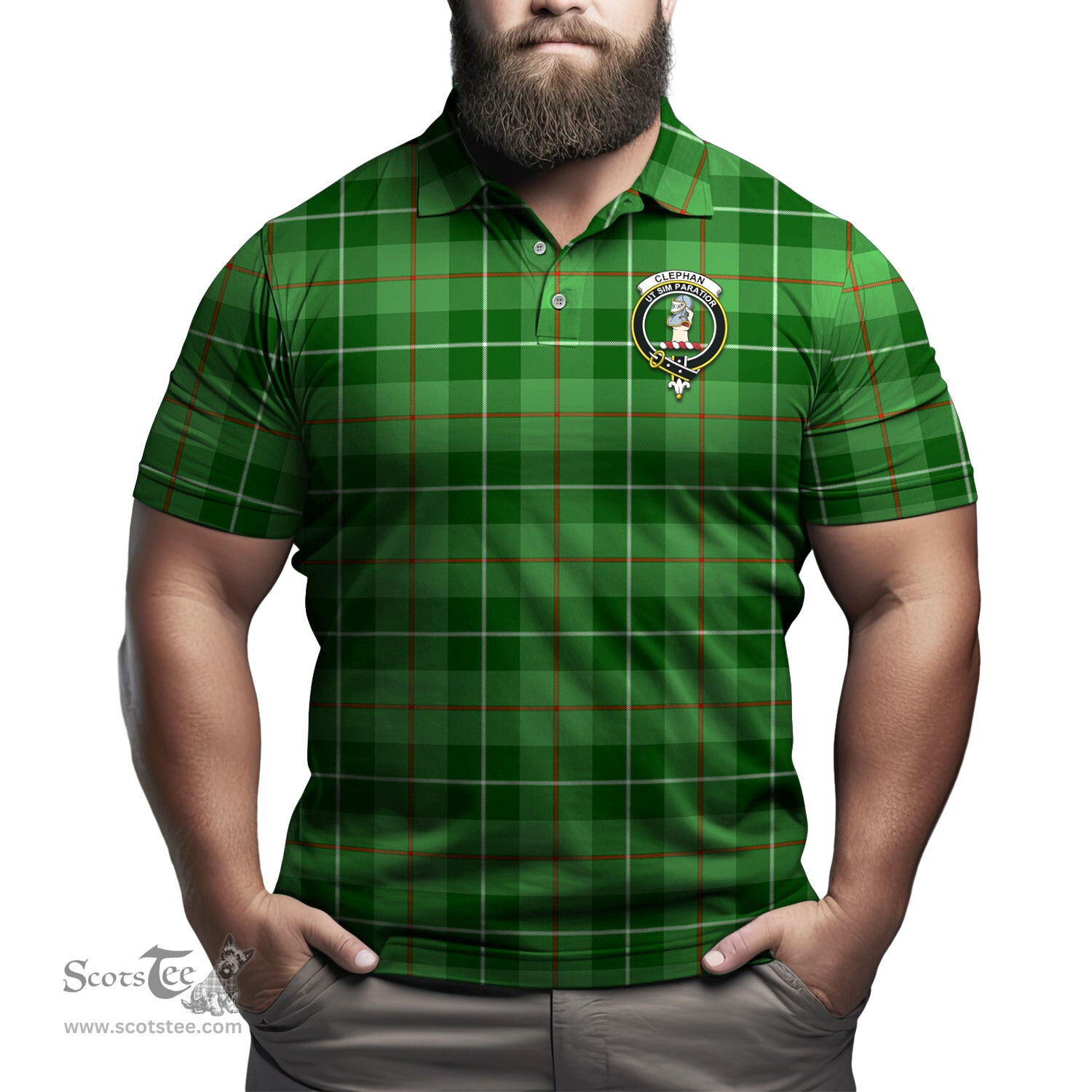 Scottish Clephan Tartan Mens Polo Shirt with Family Crest Scottish Polo Shirt Scottish Plaid Tartan Plaid - ScotsTee - scotstee.com