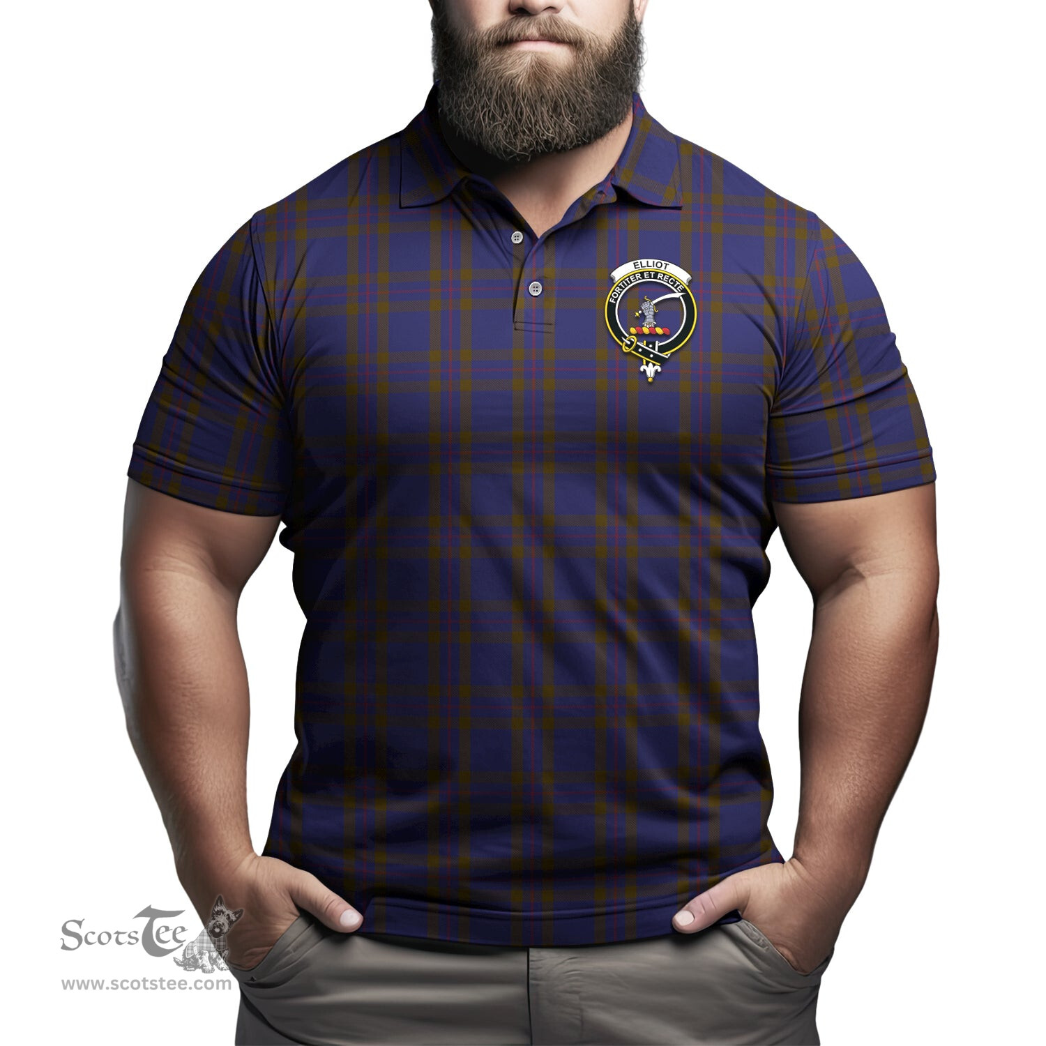 Scottish Elliot Tartan Mens Polo Shirt with Family Crest Scottish Polo Shirt Scottish Plaid Tartan Plaid - ScotsTee - scotstee.com