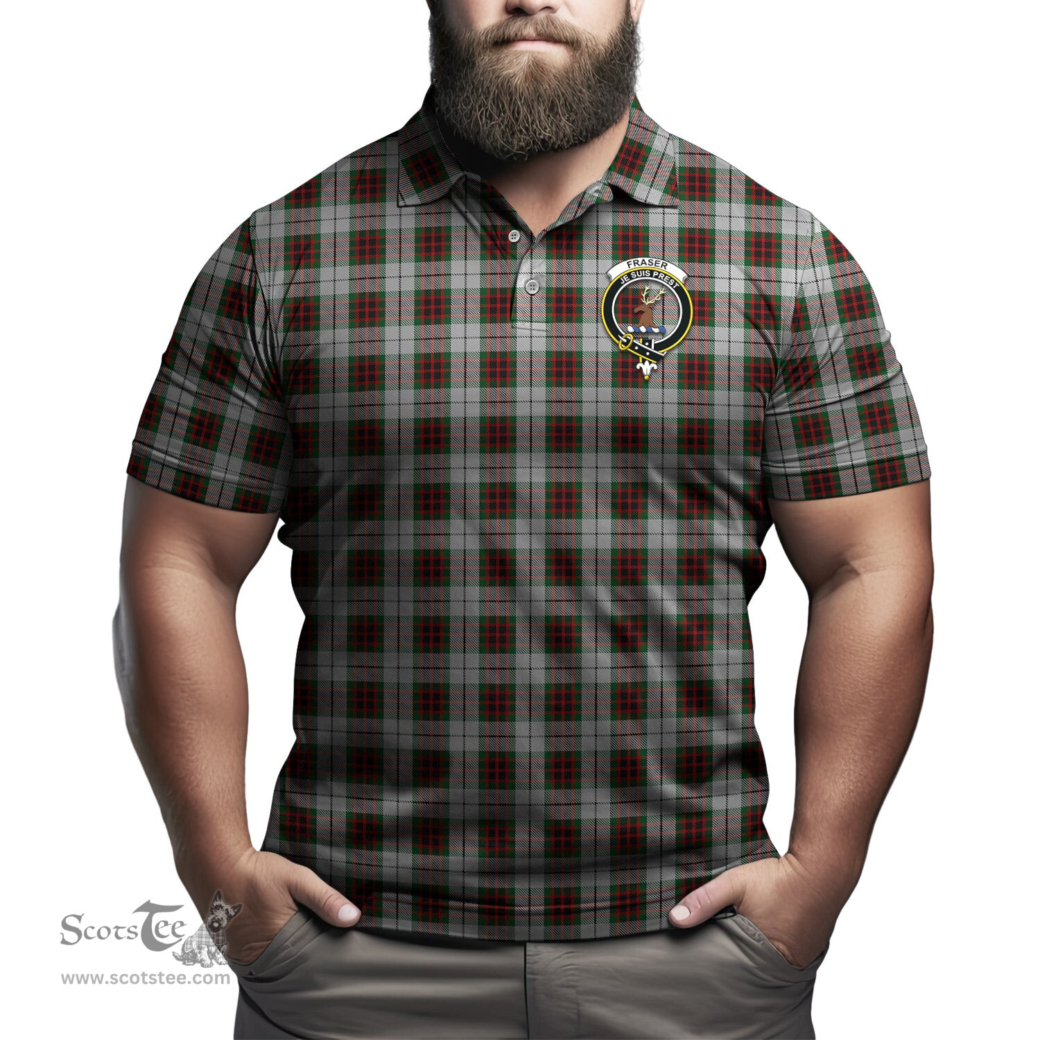 Scottish Fraser Dress Tartan Mens Polo Shirt with Family Crest Scottish Polo Shirt Scottish Plaid Tartan Plaid - ScotsTee - scotstee.com