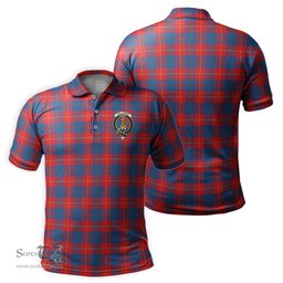 Scottish Galloway Red Tartan Mens Polo Shirt with Family Crest Scottish Polo Shirt Scottish Plaid Tartan Plaid - ScotsTee - scotstee.com