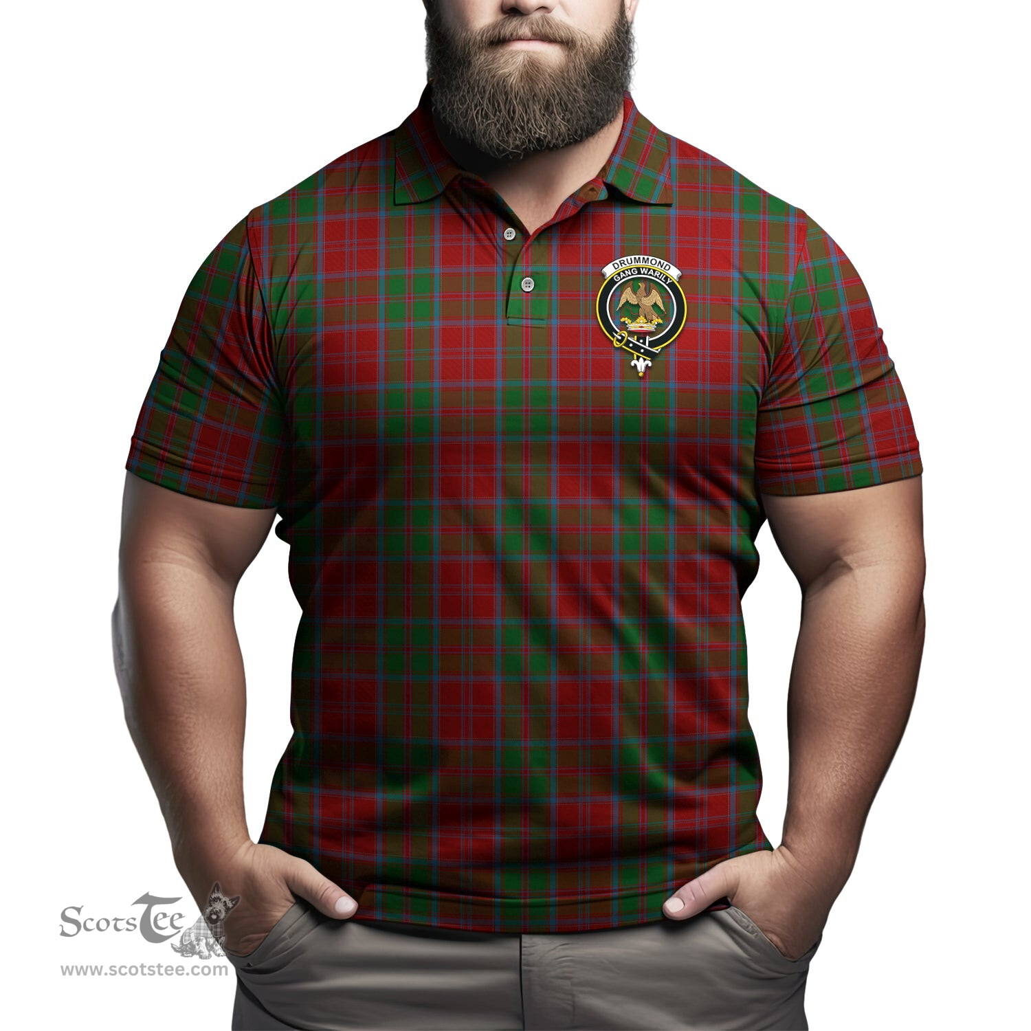 Scottish Drummond Tartan Mens Polo Shirt with Family Crest Scottish Polo Shirt Scottish Plaid Tartan Plaid - ScotsTee - scotstee.com
