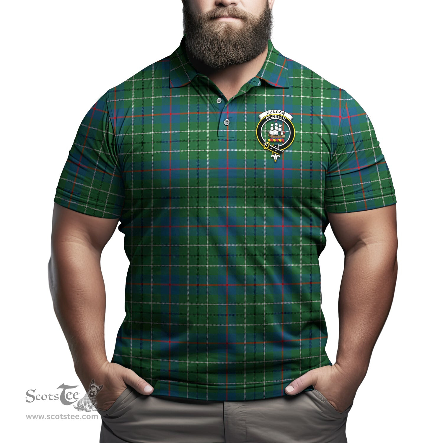Scottish Duncan Ancient Tartan Mens Polo Shirt with Family Crest Scottish Polo Shirt Scottish Plaid Tartan Plaid - ScotsTee - scotstee.com