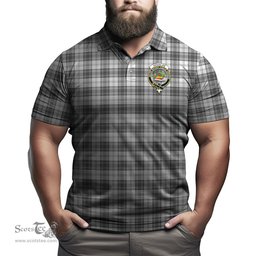 Scottish Douglas Grey Modern Tartan Mens Polo Shirt with Family Crest Scottish Polo Shirt Scottish Plaid Tartan Plaid - ScotsTee - scotstee.com