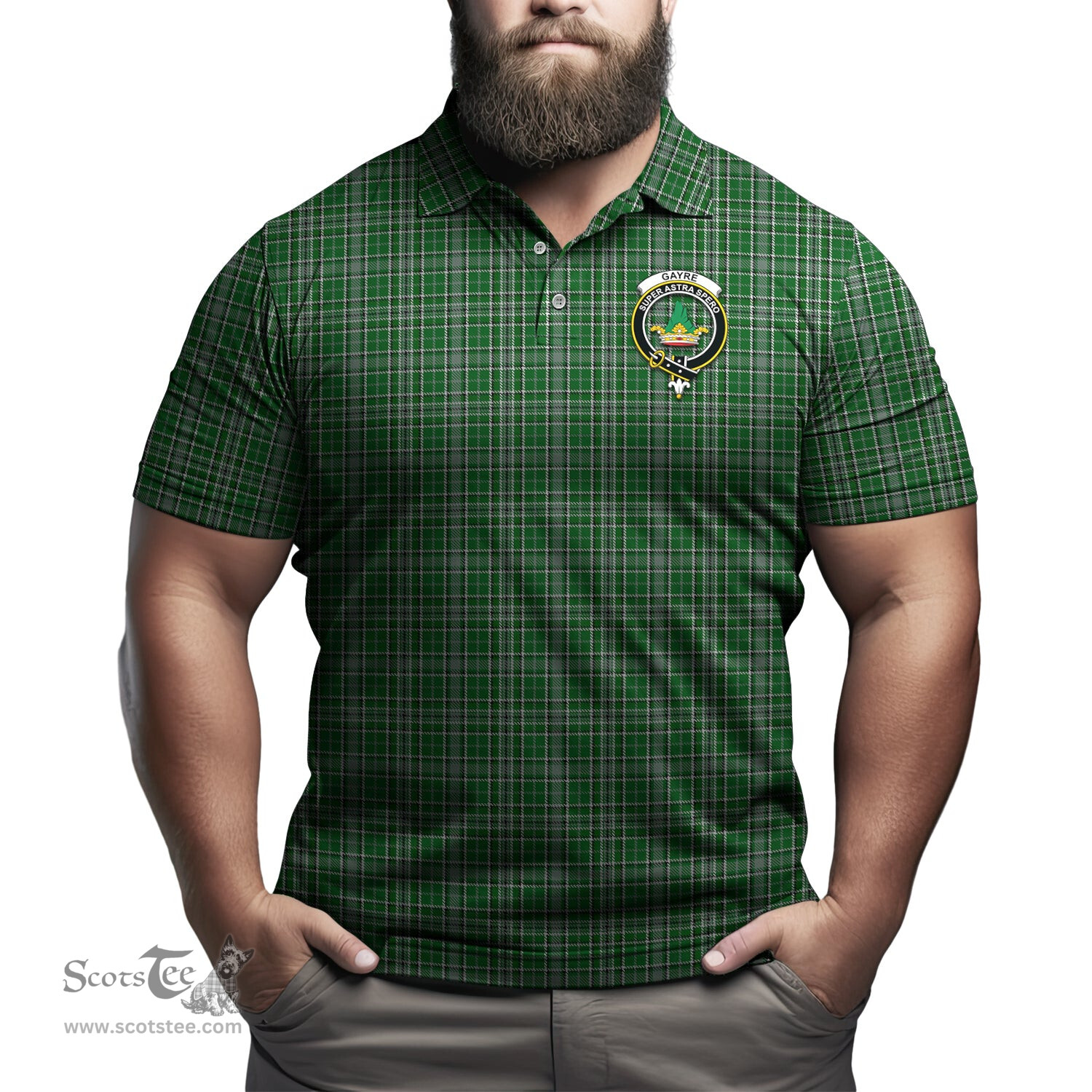 Scottish Gayre Dress Tartan Mens Polo Shirt with Family Crest Scottish Polo Shirt Scottish Plaid Tartan Plaid - ScotsTee - scotstee.com