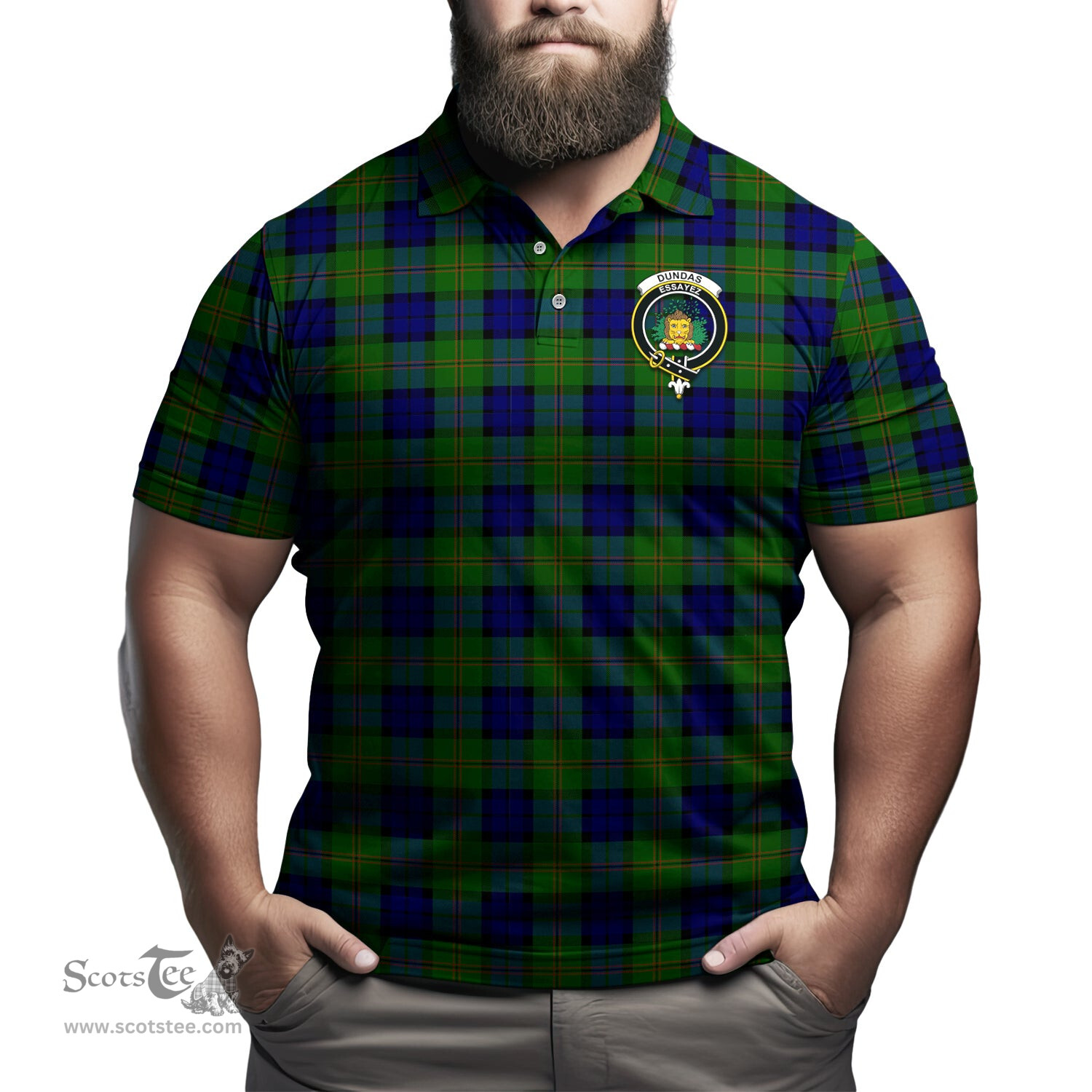 Scottish Dundas Modern Tartan Mens Polo Shirt with Family Crest Scottish Polo Shirt Scottish Plaid Tartan Plaid - ScotsTee - scotstee.com