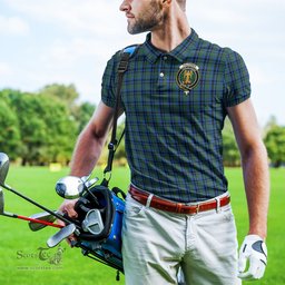 Scottish Falconer Tartan Mens Polo Shirt with Family Crest Scottish Polo Shirt Scottish Plaid Tartan Plaid - ScotsTee - scotstee.com