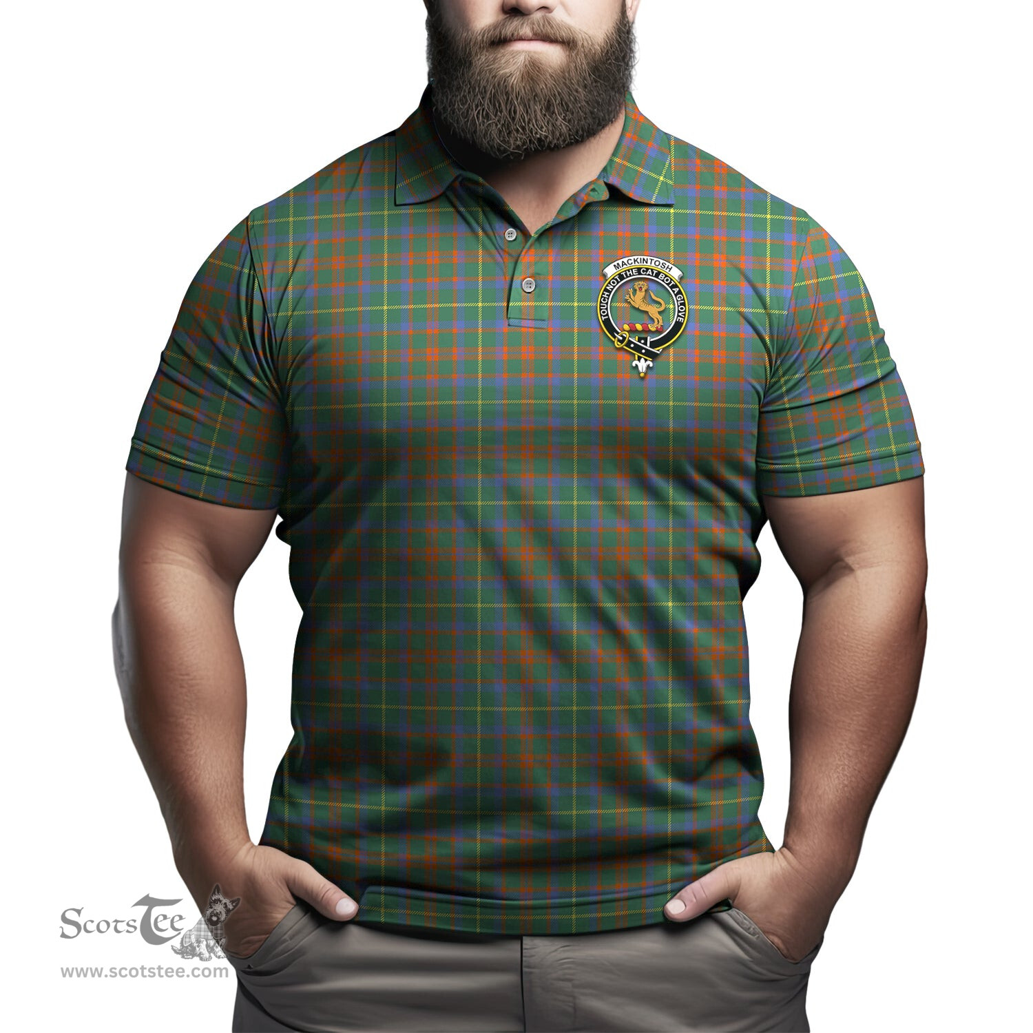 Scottish MacKintosh Hunting Ancient Tartan Mens Polo Shirt with Family Crest Scottish Polo Shirt Scottish Plaid Tartan Plaid - ScotsTee - scotstee.com