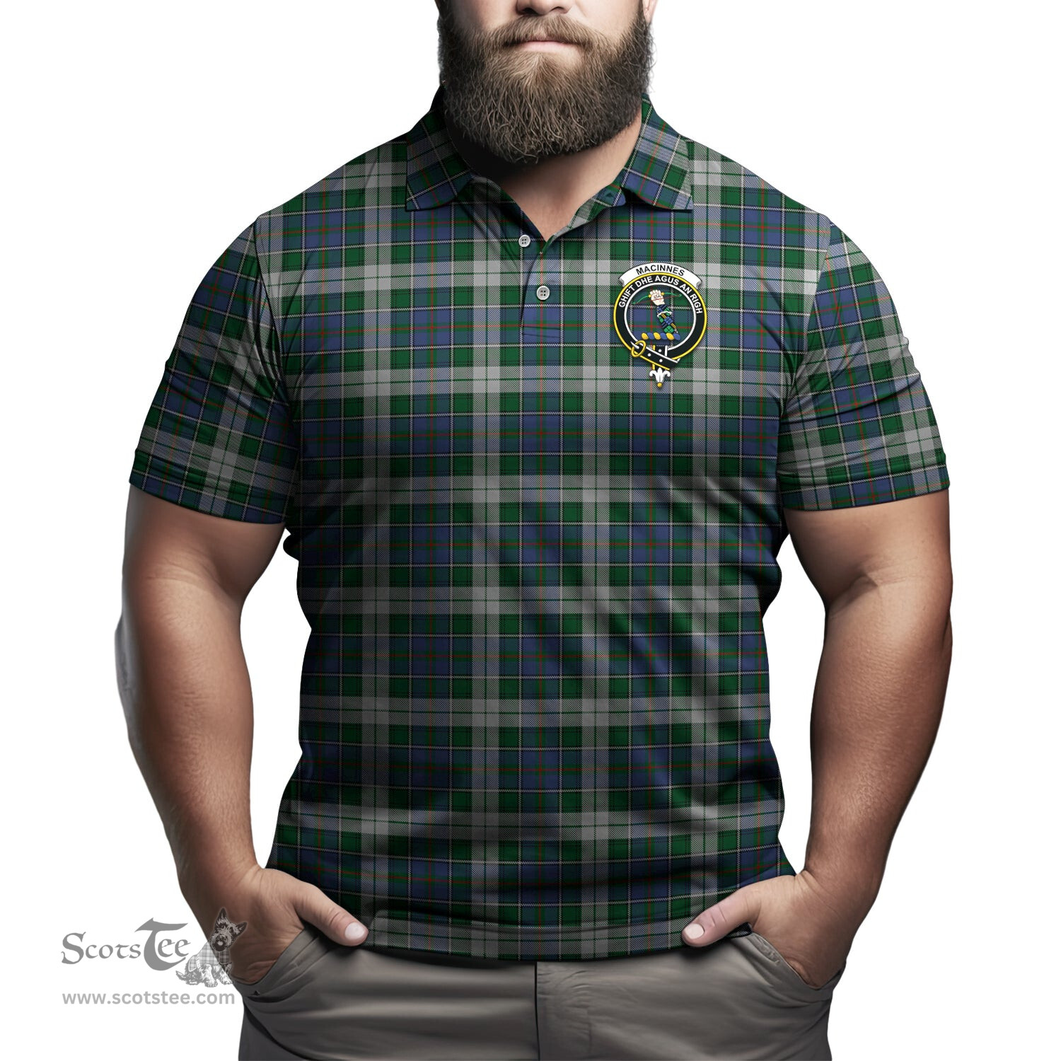Scottish MacInnes Dress Tartan Mens Polo Shirt with Family Crest Scottish Polo Shirt Scottish Plaid Tartan Plaid - ScotsTee - scotstee.com