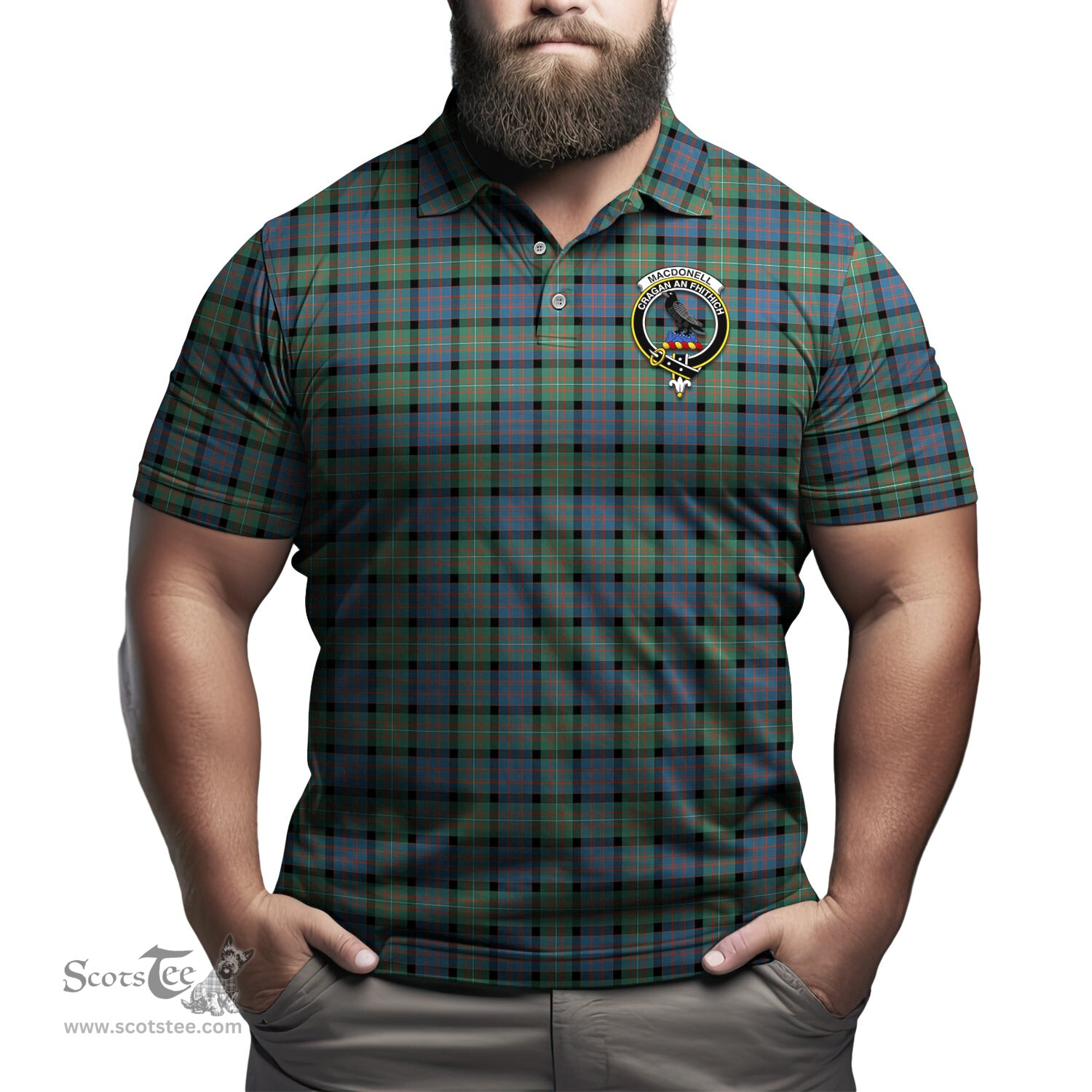 Scottish MacDonell of Glengarry Ancient Tartan Mens Polo Shirt with Family Crest Scottish Polo Shirt Scottish Plaid Tartan Plaid - ScotsTee - scotstee.com