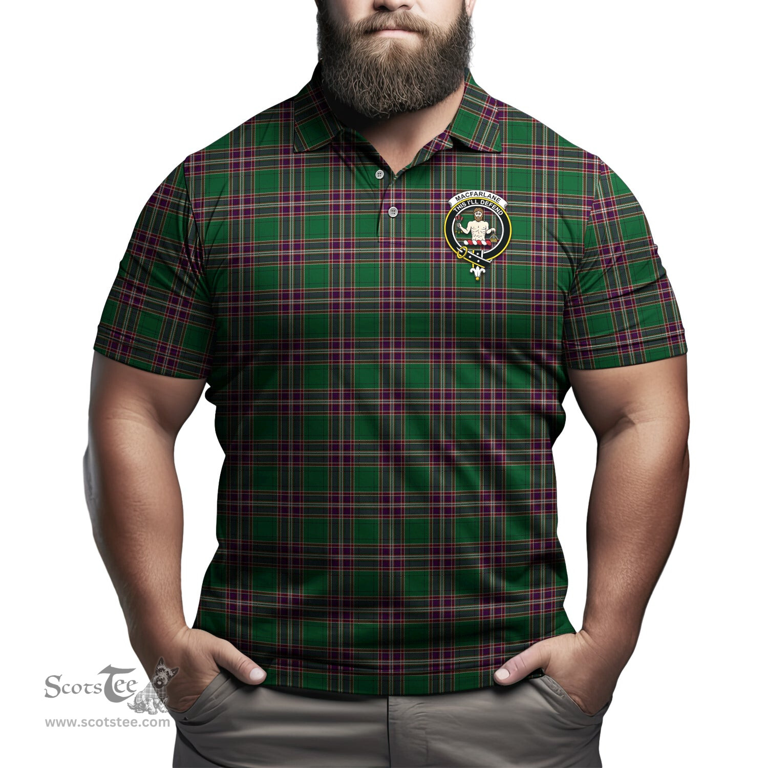 Scottish MacFarlane Hunting Tartan Mens Polo Shirt with Family Crest Scottish Polo Shirt Scottish Plaid Tartan Plaid - ScotsTee - scotstee.com