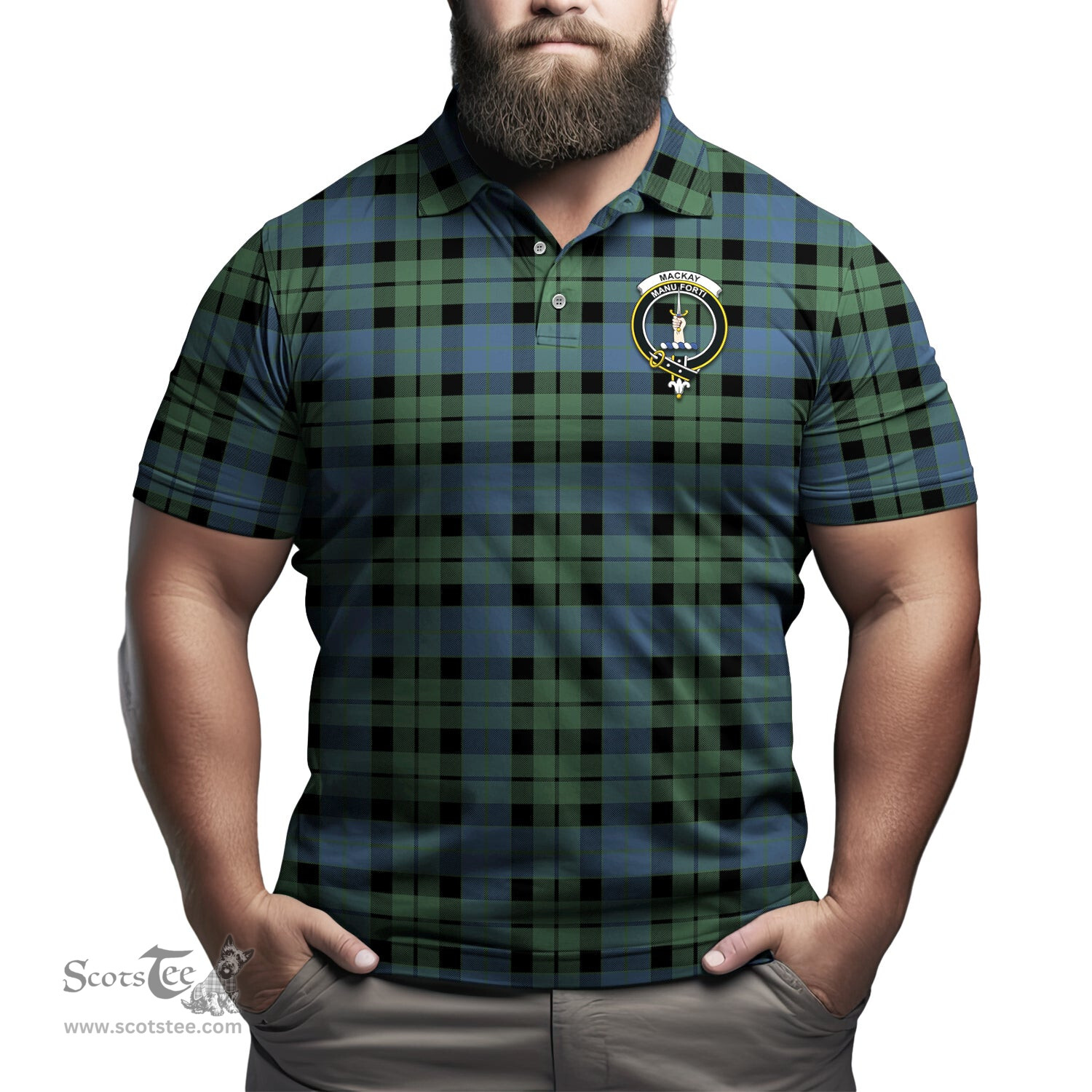 Scottish MacKay Ancient Tartan Mens Polo Shirt with Family Crest Scottish Polo Shirt Scottish Plaid Tartan Plaid - ScotsTee - scotstee.com