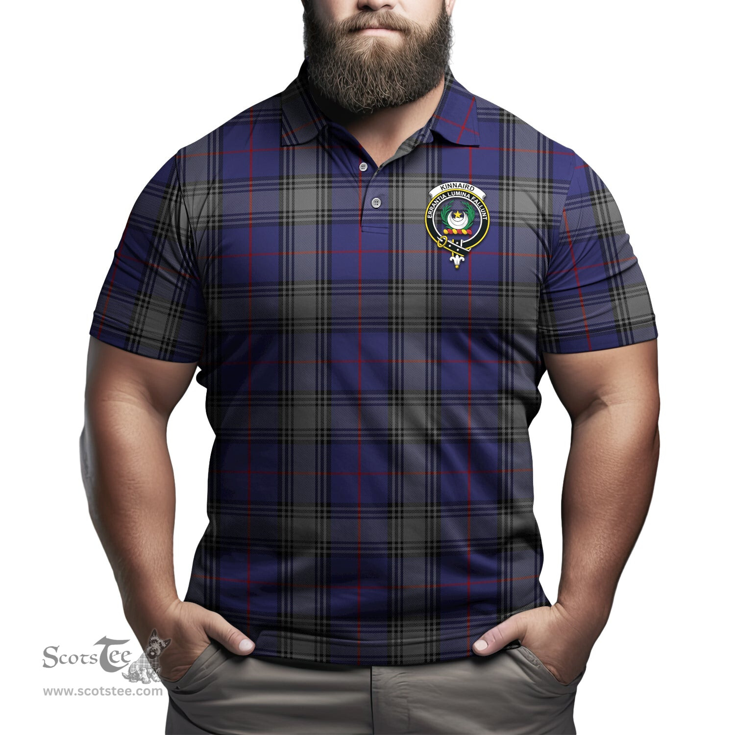 Scottish Kinnaird Tartan Mens Polo Shirt with Family Crest Scottish Polo Shirt Scottish Plaid Tartan Plaid - ScotsTee - scotstee.com