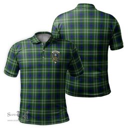 Scottish Haliburton Tartan Mens Polo Shirt with Family Crest Scottish Polo Shirt Scottish Plaid Tartan Plaid - ScotsTee - scotstee.com