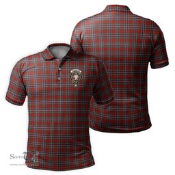 Scottish MacFarlane Red Tartan Mens Polo Shirt with Family Crest Scottish Polo Shirt Scottish Plaid Tartan Plaid - ScotsTee - scotstee.com