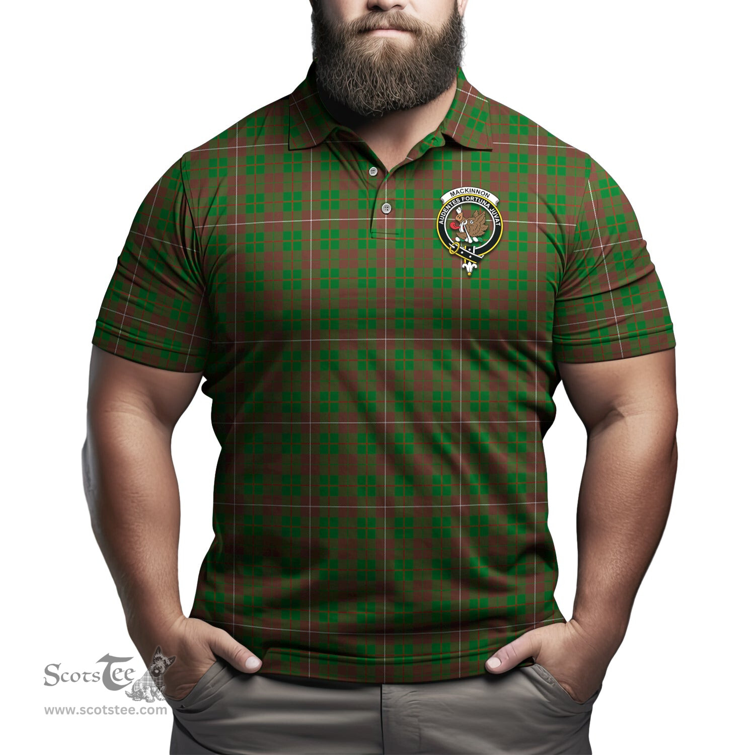 Scottish MacKinnon Hunting Modern Tartan Mens Polo Shirt with Family Crest Scottish Polo Shirt Scottish Plaid Tartan Plaid - ScotsTee - scotstee.com