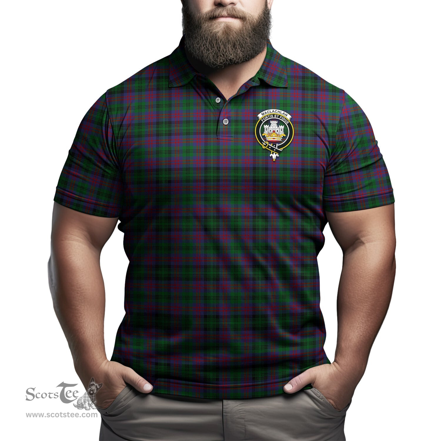 Scottish MacLachlan Hunting Tartan Mens Polo Shirt with Family Crest Scottish Polo Shirt Scottish Plaid Tartan Plaid - ScotsTee - scotstee.com