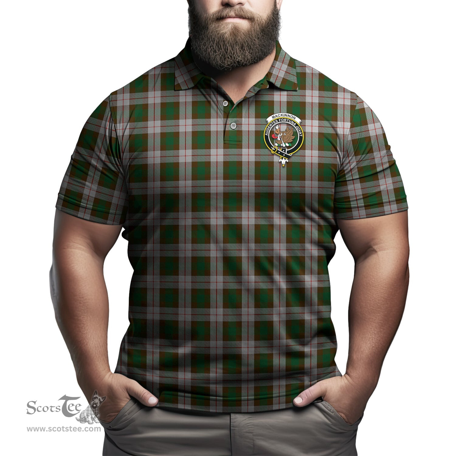 Scottish MacKinnon Dress Tartan Mens Polo Shirt with Family Crest Scottish Polo Shirt Scottish Plaid Tartan Plaid - ScotsTee - scotstee.com