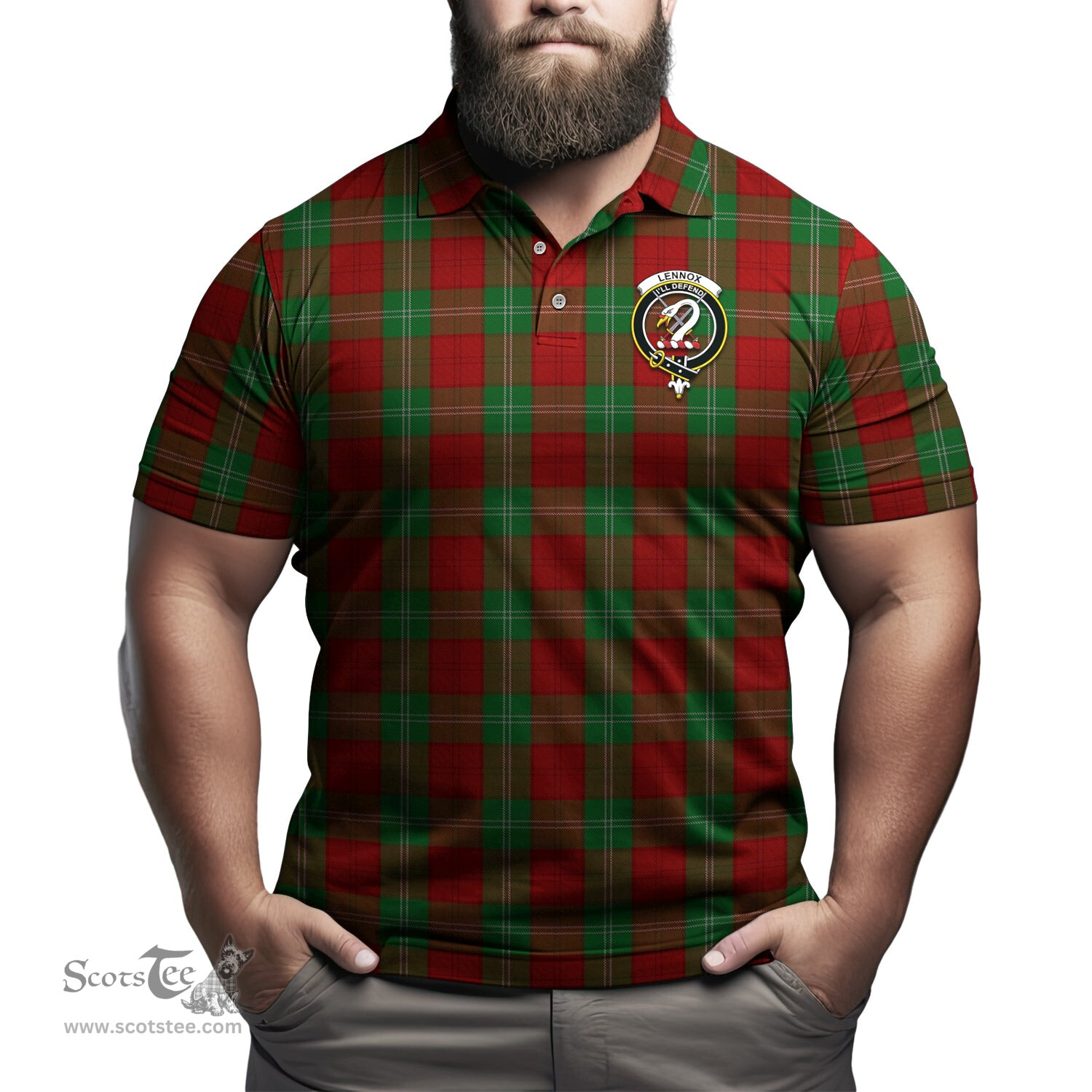 Scottish Lennox Tartan Mens Polo Shirt with Family Crest Scottish Polo Shirt Scottish Plaid Tartan Plaid - ScotsTee - scotstee.com