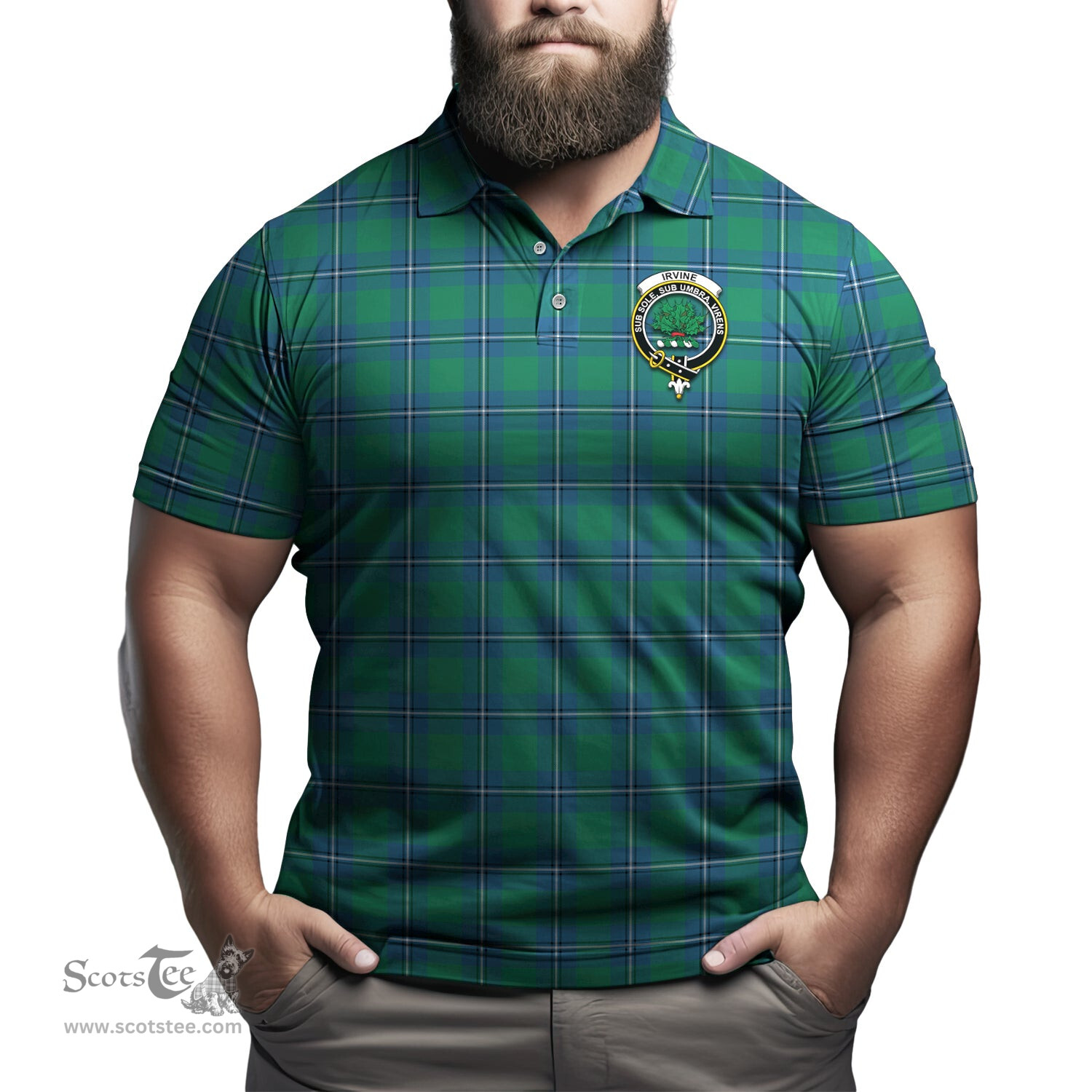 Scottish Irvine Ancient Tartan Mens Polo Shirt with Family Crest Scottish Polo Shirt Scottish Plaid Tartan Plaid - ScotsTee - scotstee.com