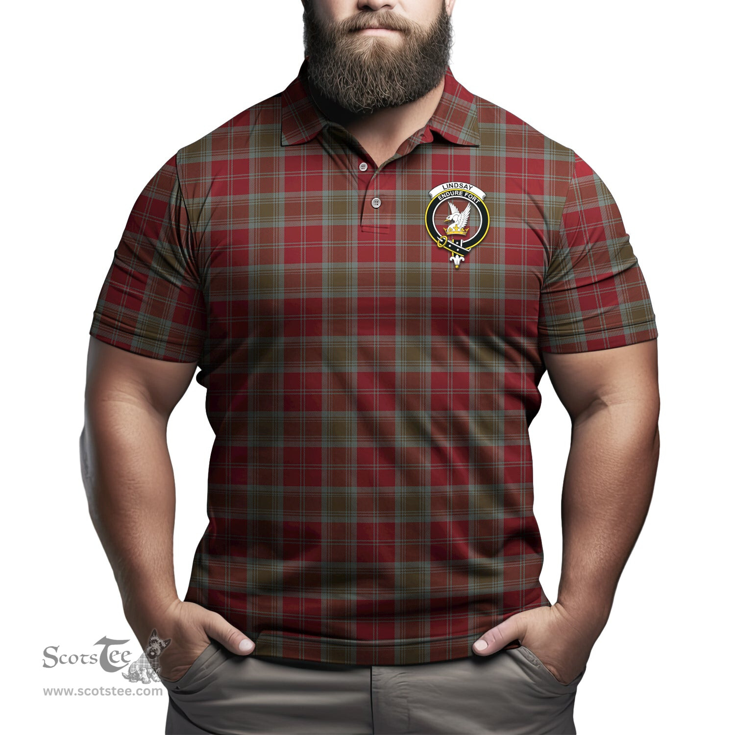 Scottish Lindsay Weathered Tartan Mens Polo Shirt with Family Crest Scottish Polo Shirt Scottish Plaid Tartan Plaid - ScotsTee - scotstee.com